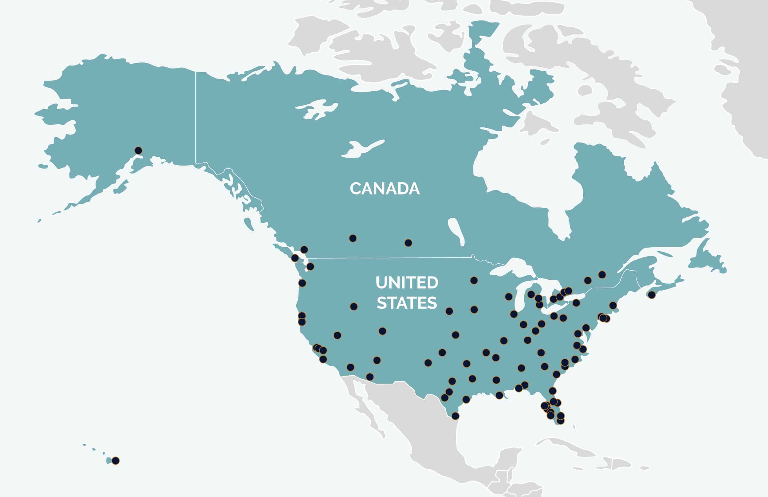Map of Rimkus office locations across wildfire-prone regions of the United States