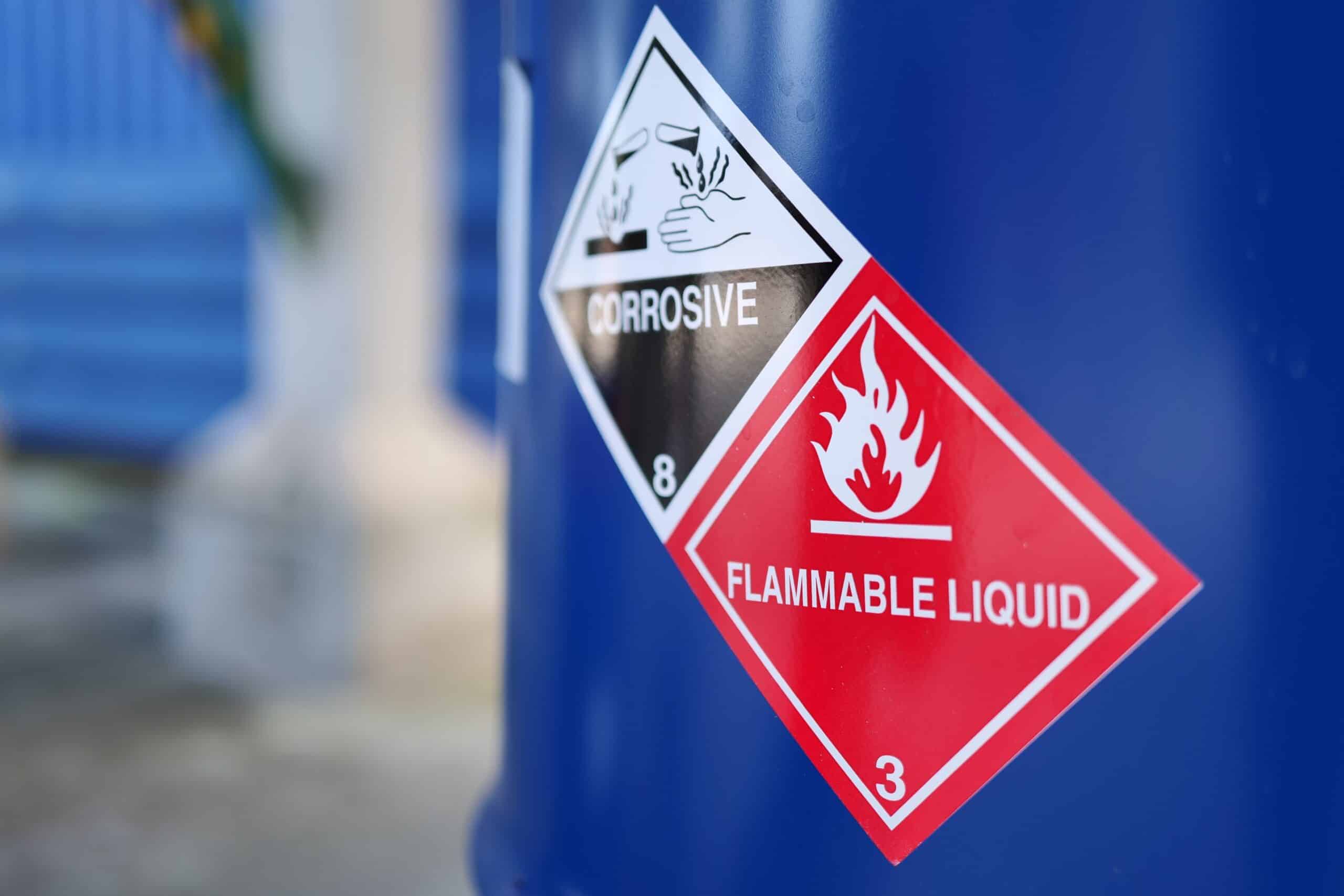 Corrosive and flammable warning signs