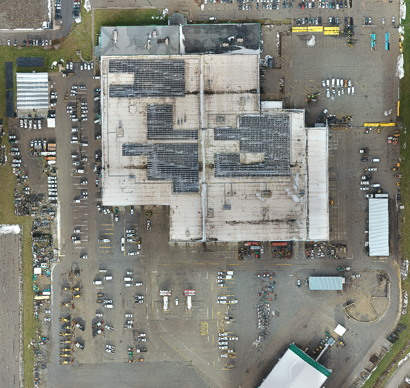Drone image over commercial building